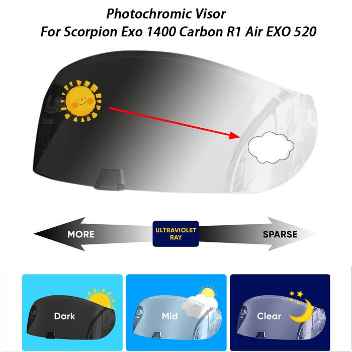 For Scorpion Exo 1400 Carbon R1 Air EXO 520 helmet Photochromic Visor Anti-UV PC visor Lens hromic S