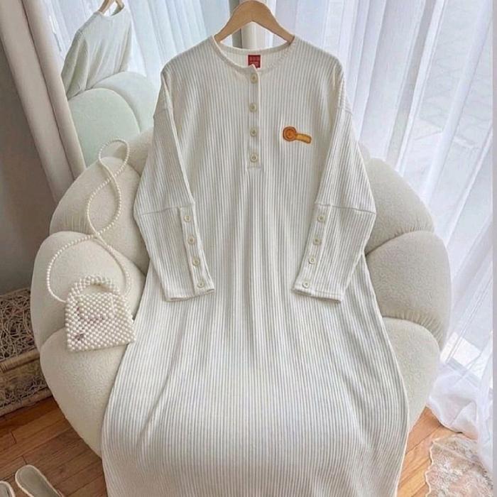 Gamis Abaya Inara Knit Import Model Lengan Balon Kancing Dress Viral Terbaru