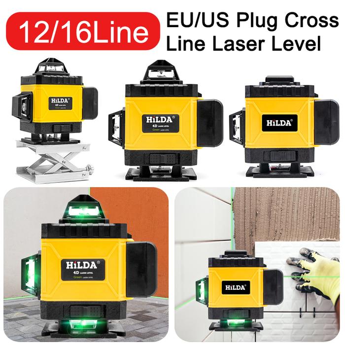 EU Plug Cross Line Laser Level 12/16 Lines 3D 4D Green Line Laser
