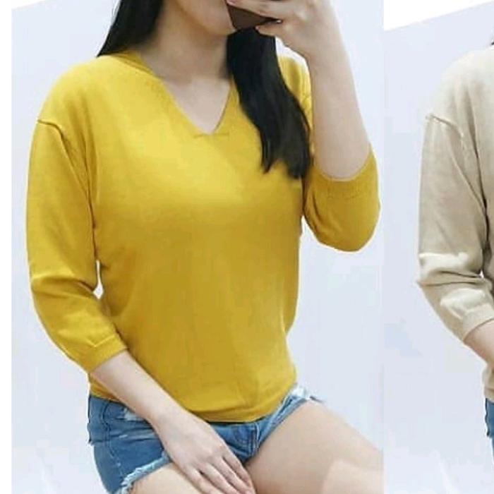 MC 258k ATASAN LENGAN PANJANG V NECK KOREAN STYLE BAHAN RAJUT STRET PREMIUM IMPORT