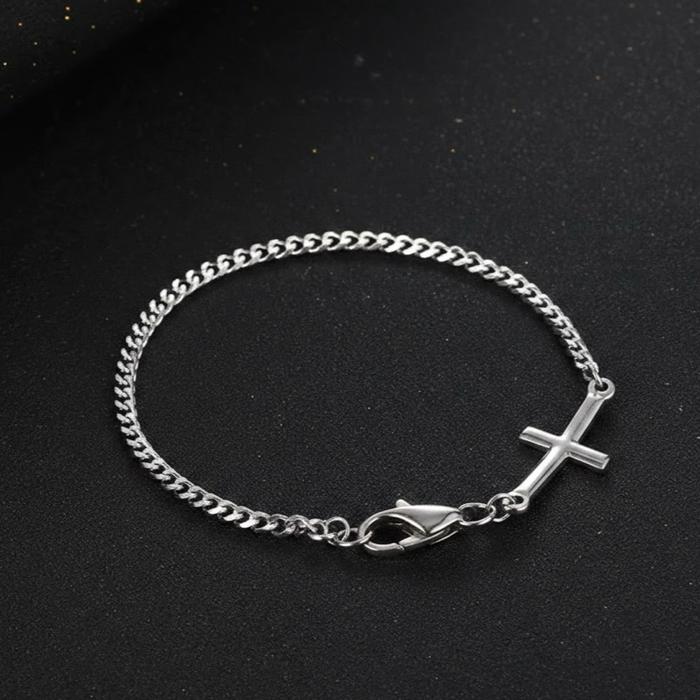Gelang titanium rantai konektor salib Silver pria wanita anti karat anti luntur elegan terbaru brace