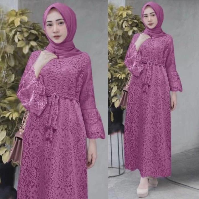Baju Dress Gamis Brokat Brukat Wanita Muslim Umroh Premium L Xl Jumbo Import Yasinta Dress Warna Bir