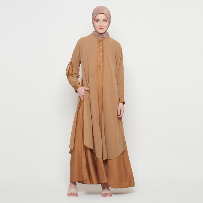 Gamis Wanita Pakaian Muslim Wanita Gamis Slit Warna Coklat SR277