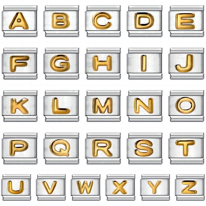 [HURUF Gold] Italian Bracelet Charm Letters Alphabet Gold Emas Silver Stainless italy