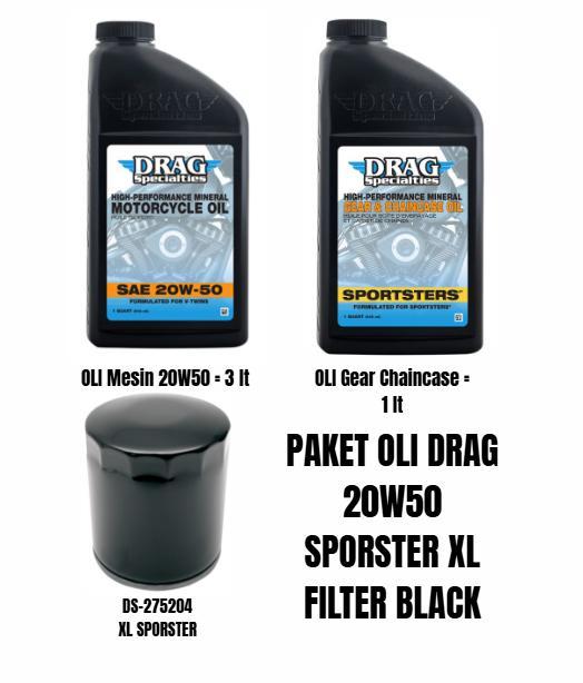 PAKET OLI SPORSTER 20W50 FILTER DRAG BLACK - XLDS20W50BLACK