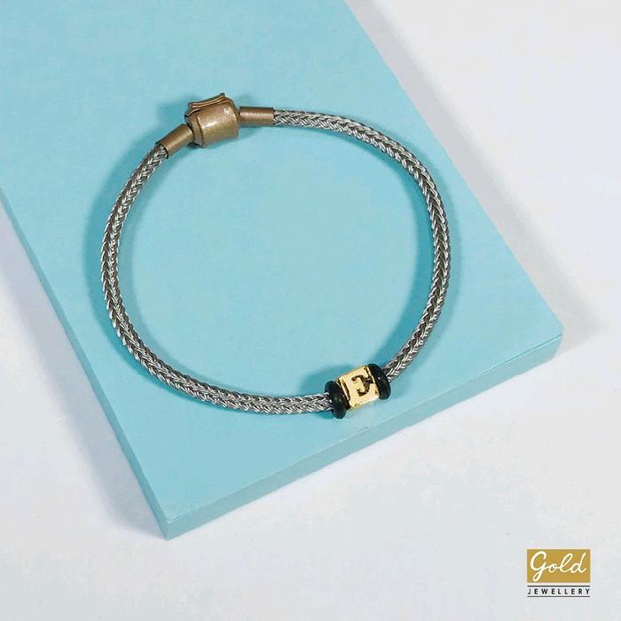 Gelang tali emas kuning 700 16k charm inisial alpabhet huruf E