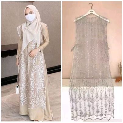 Terbaru Outer Brukat Panjang Long Vest Rompi Brukat Luaran Gamis Tanpa Lengan Cardigan Brukat Kekini