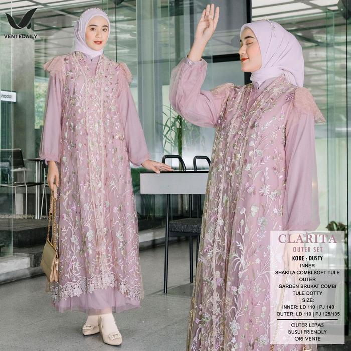 CLARITA OUTER ONE SET BY VENTE_shakila combi soft tule, garden brukat combi tulle doty, size (lihat