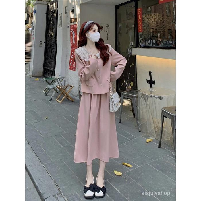 Blazer renda renda gaya wangi kecil wanita lengan panjang blazer pinggang ting