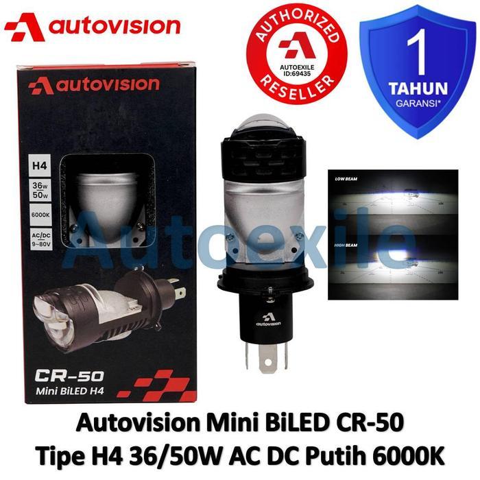 AUTOVISION CR-50 MINI BILED H4 AC DC PUTIH 6000K WHITE FLAT CUF OFF ORIGINAL GARANSI CR50 LED LENSA 