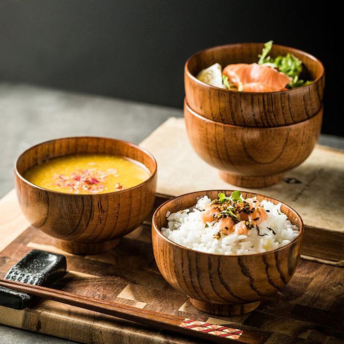 1Pc Rice Bowl Wooden Miso Soup Ramen Bowl Japanese Style Noodle Snack
