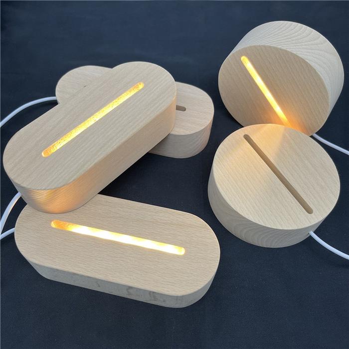 2Pcs/Set 3D Wooden Lamp Base LED Table Night Light Base For Acrylic