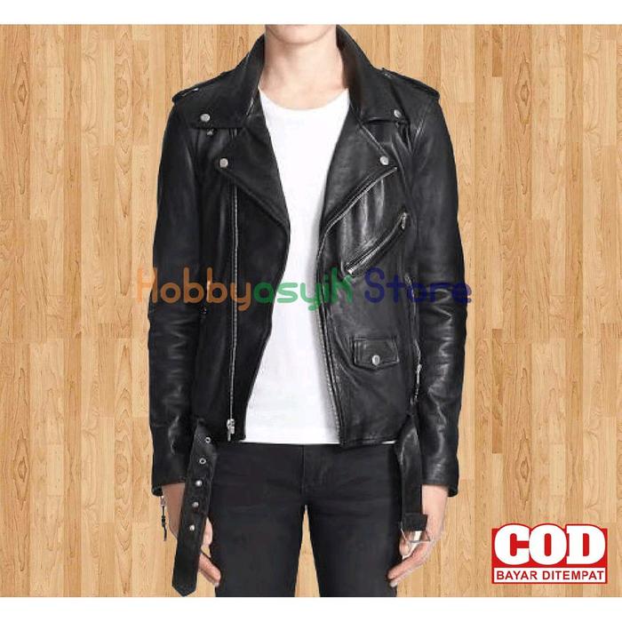 jaket kulit Pria ramones viva studio ukuran L ld 115 Hitam