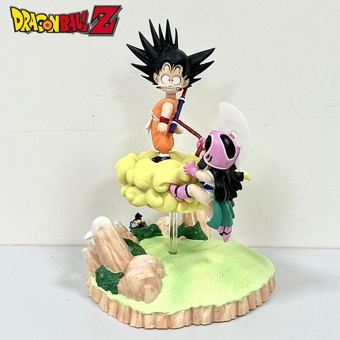 10cm Dragon Ball Anime Figure Sun Goku Chichi Somersault Cloud Model
