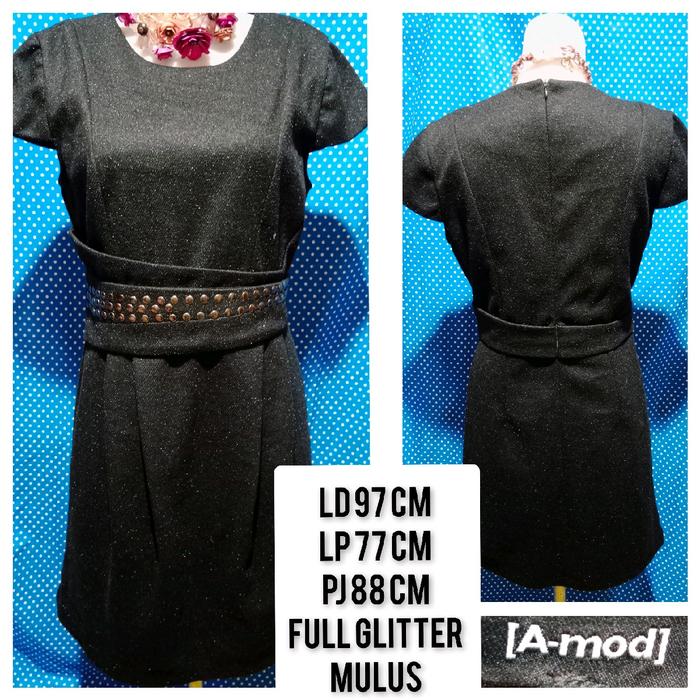 MINI DRESS LENGAN PENDEK GLITTER HITAM(A-MOD) 414