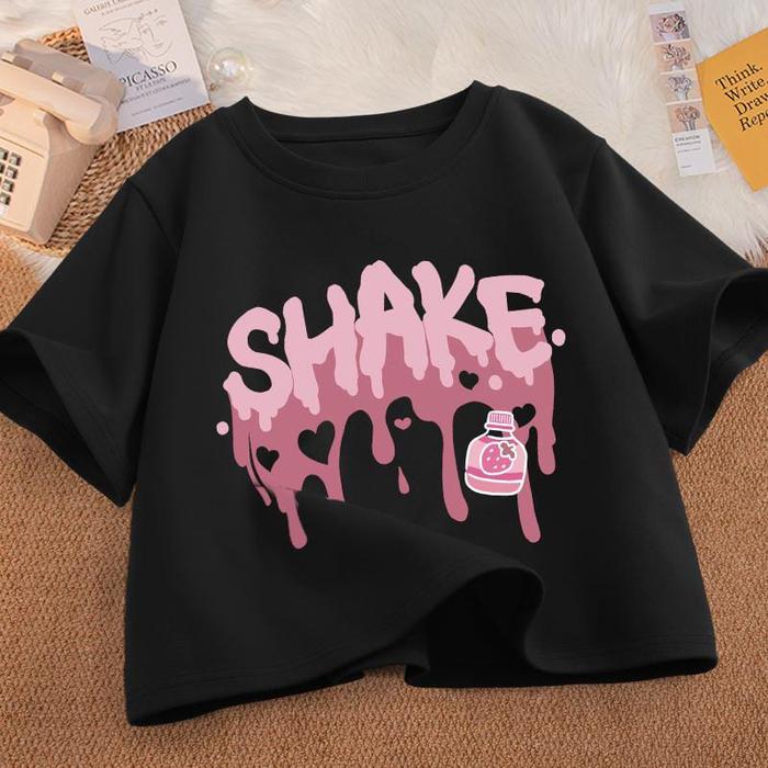 SHAKE STRAWBERRY T SHIRT CROP TOP KOREAN STYLE (V1)