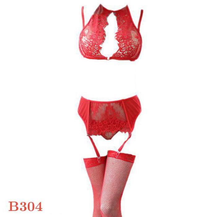 B304 Bra Set Bralette Sexy Lingerie Wanita Seksi BH Halter CD Garter Belt Lace Motif Bunga Dapat Sto