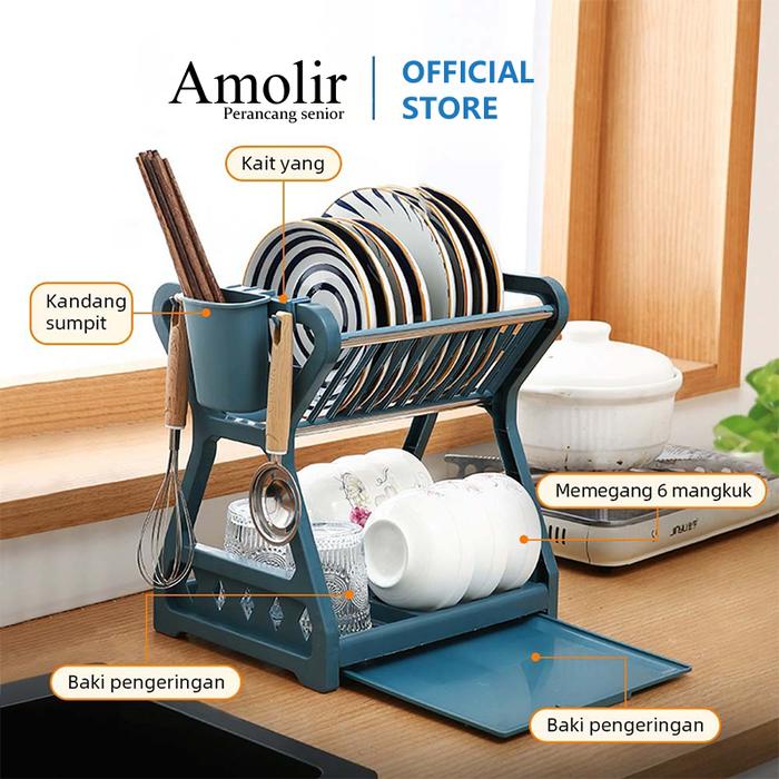ORIGINAL 【Amolir】Rak Piring Wastafel Plastik Mini Rak Piring Alat2 Dapur Dapur Baskom Rak Alat Dapur