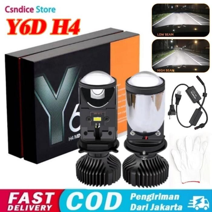 Ori Mini Projie Y6D H4 Lampu LED Mobil Dan Motor 80Watt Super Terang Dengan Kipas Lensa Cahaya