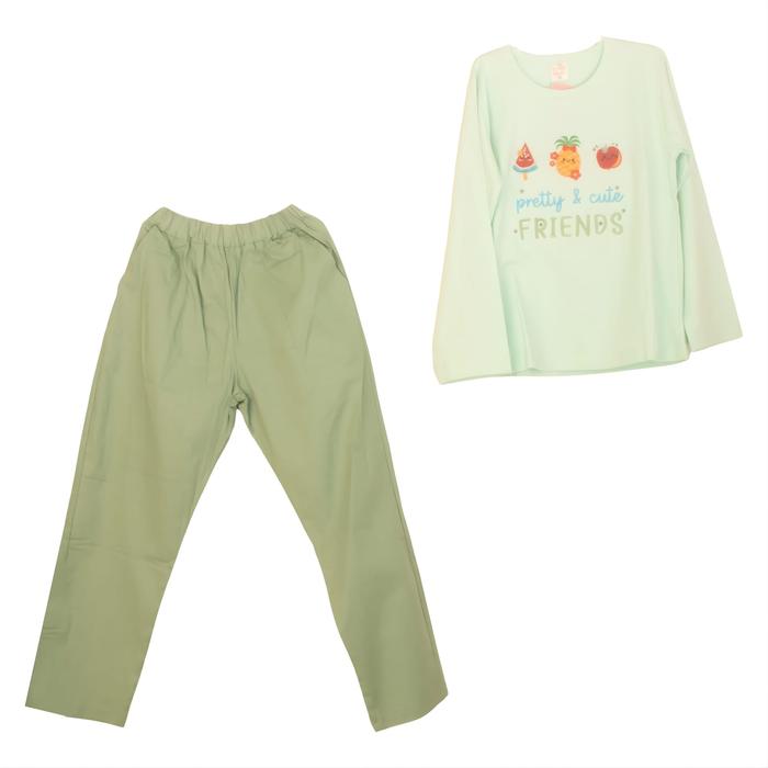 Setelan Baju Panjang Anak Perempuan Bahan Katun Premium Pretty and Cute Friends Hijau