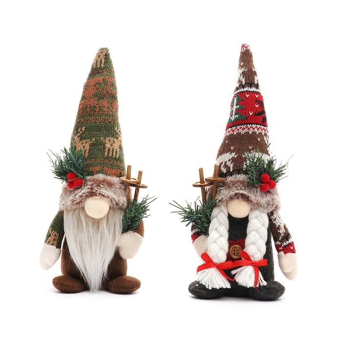 Christmas Gnome Village Knitted Hat Plush Beard Elf Decoration New