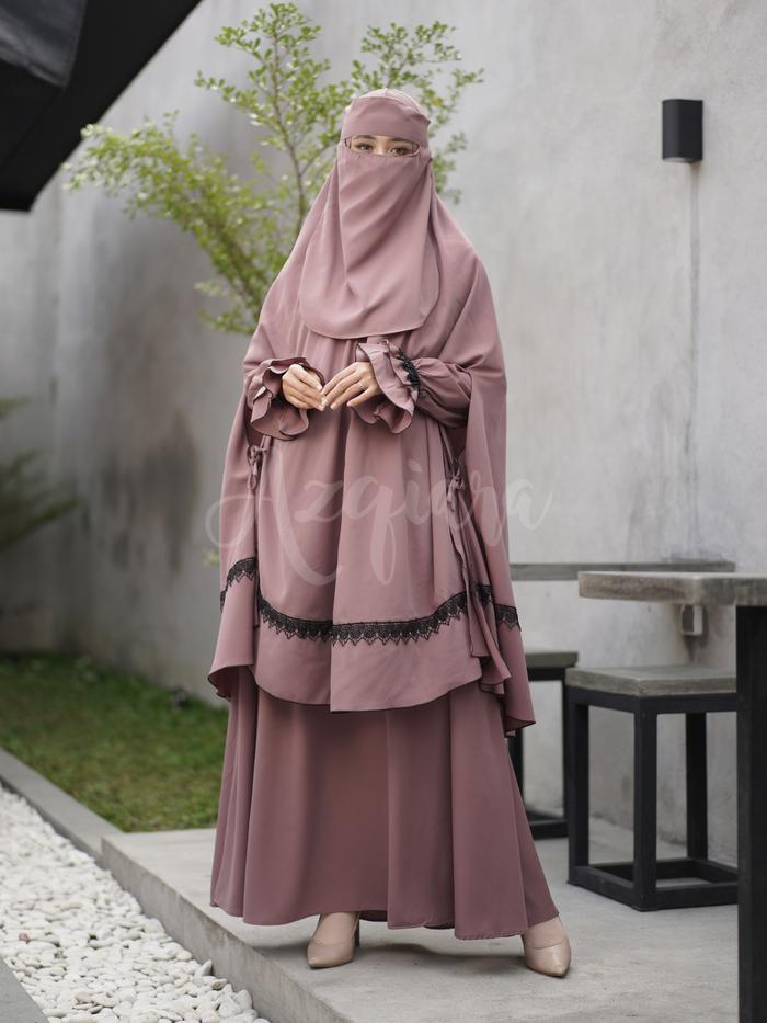 French Khimar Syari Set Gamis Free Cadar French Khimar Gamis Umroh Haji | Humaira - Azqiara Sahabat 