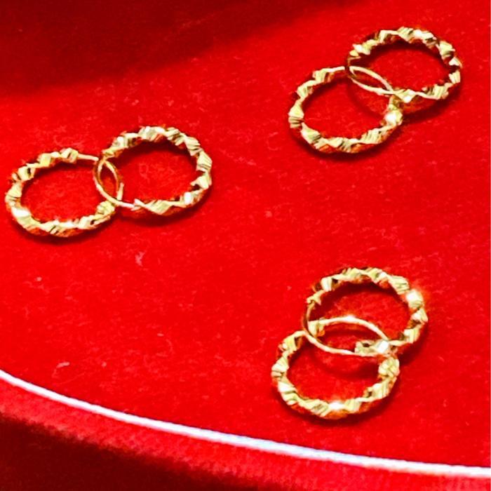 Hokki Perhiasan Anting Gipsy Anak Dan Bayi Motif Gelombang Mewah Model Simpel Gold Xuping 0-5 Tahun 