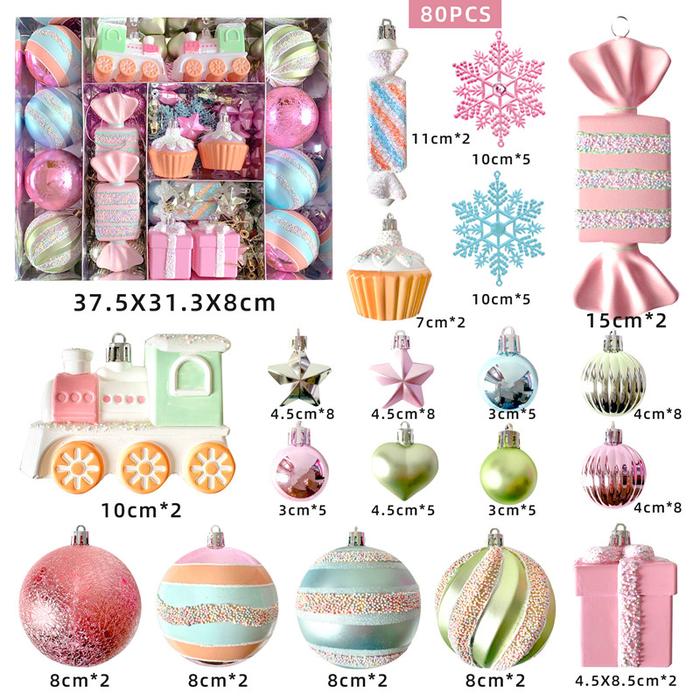 PREMIUM (READY) terjamin 34/58/80pcs  Bola Natal Macaron Baru Ukuran Besar Pohon Natal Liontin Pohon