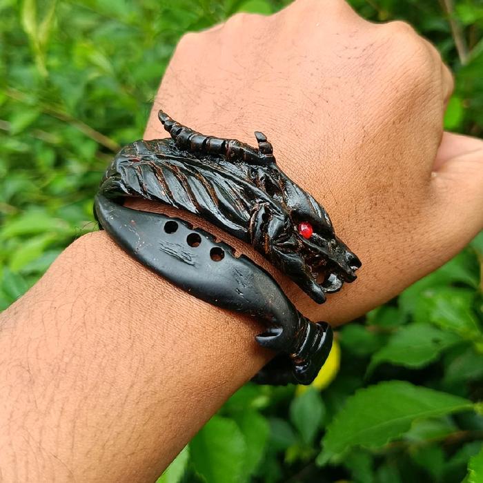Gelang Akar Bahar Merah bOdy hitam ukir naga + kujang