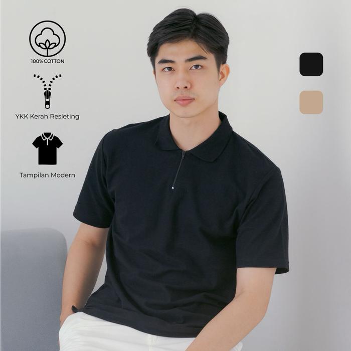 LOCAROM Kaos Polo Pria Zipper | Polo Shirt Zipper - Black