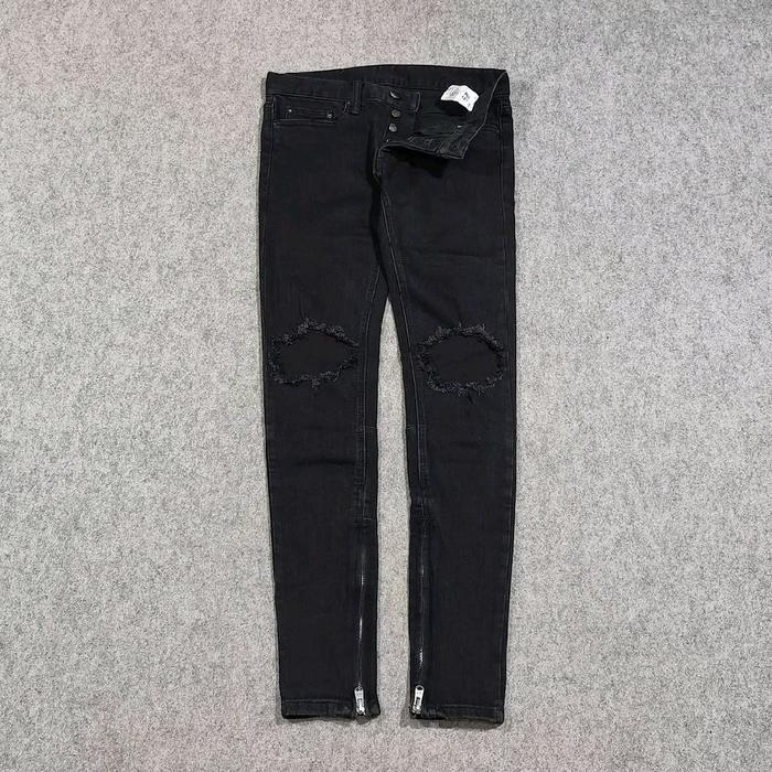 Celana ripped jeans panjang pria hitam polos MNML skinny jeans size 29 second