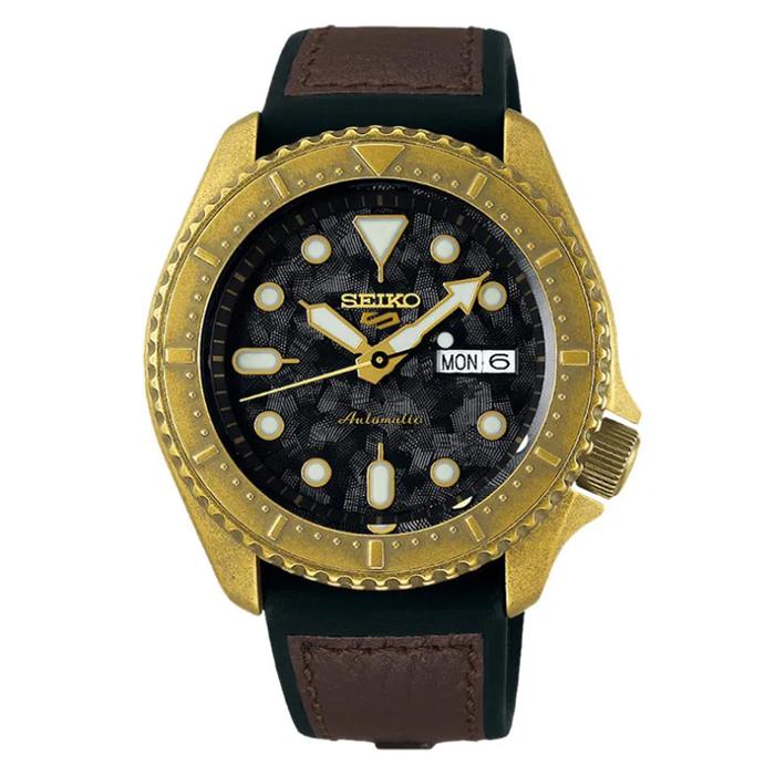 Seiko SRPE80K1 Seiko 5 Automatic Gold Brown Strap Jam Tangan Pria