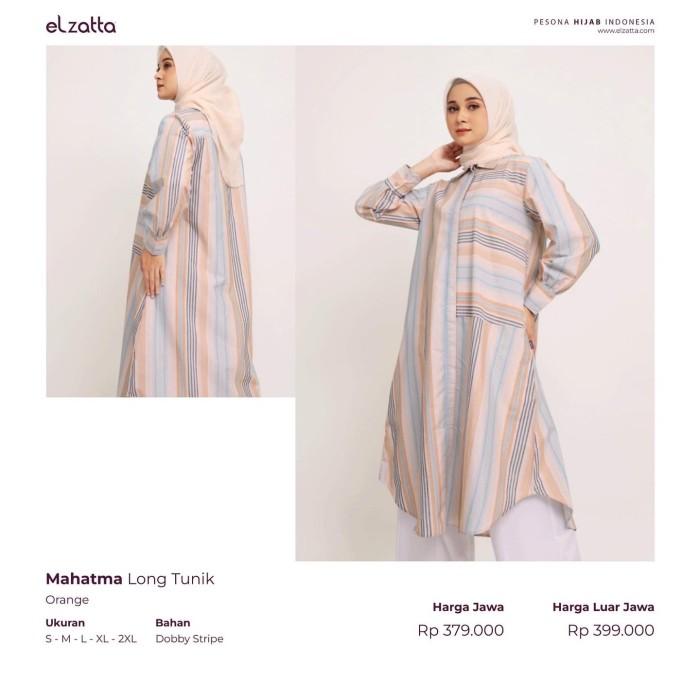 Mahatma Long Tunik Sarimbit Elzatta Baju Atasan Muslim Wanita - Orange, S