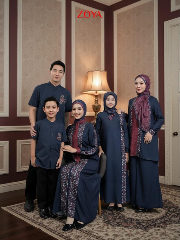 ZOYA Sarimbit 2026 Family Navy Border Series - Fashion Muslim Set Sarimbit Keluarga Dalara Dress/Dav