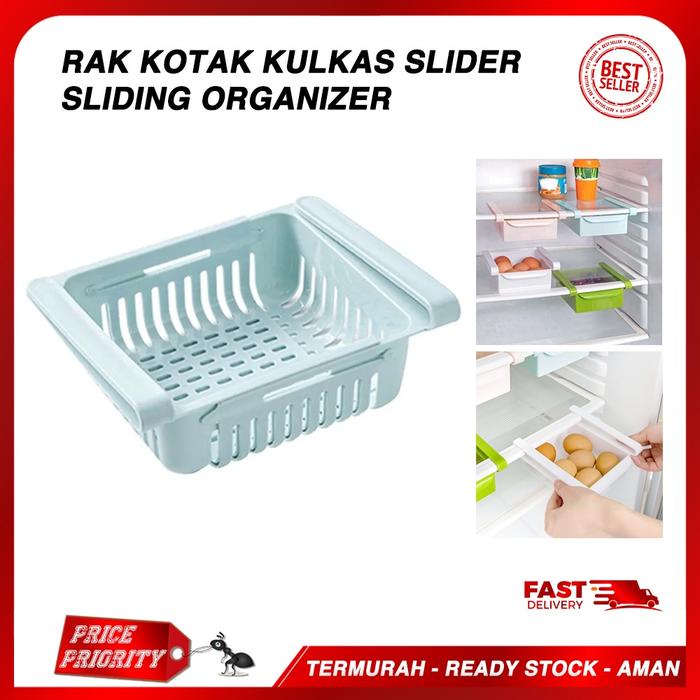 Rak Kulkas Organizer Kotak Penyimpanan Sekat Kulkas Sliding Serbaguna