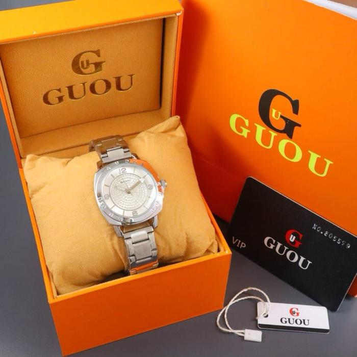 JAM TANGAN WANITA GUOU FASHION ORI DIAMOND STRAP SATINLESS STEEL FREE SET BOX