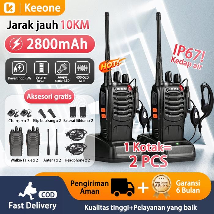 Keeone Ht Mini Jarak Jauh 2 Units Walkie Talkie 10km(Max) 2800mAH HT Wlan UHF520MHz Handy Talky Wate