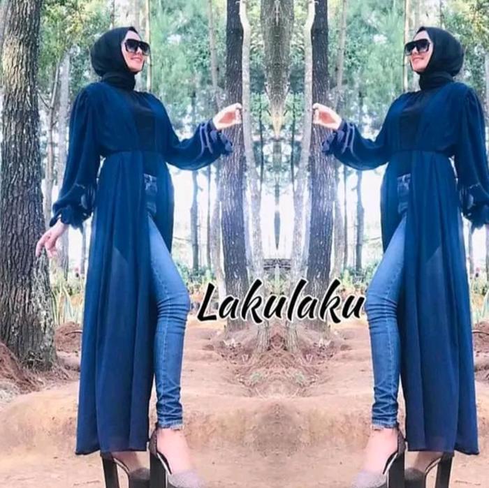 Mahira Long Outher Lengan Balon/ Outher Panjang Ceruty Babydoll/ Cardigan Panjang Wanita Kekinian Ou