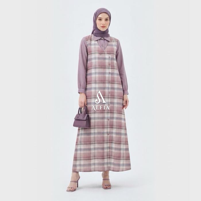 ALFIA - Gamis Set Overall Motif Katun Triset