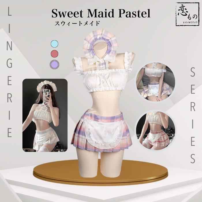 KOIMONO Sweet Maid Pastel - Red Frilly Bandeau Bra and Skirt Two Piece Japanese Style Set / Lingerie