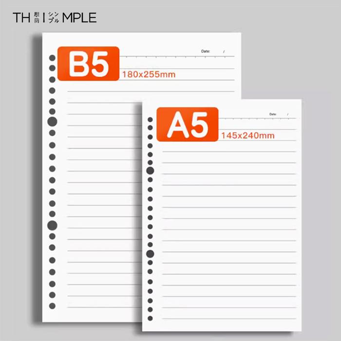 Notebook refill Line & Blank KERTAS ISI BINDER A5/B5 LOOSE LEAF 6/20/26 LUBANG 6 RING-THIMPLE