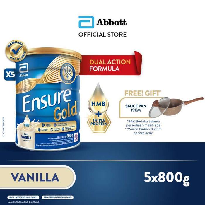 Ensure Gold HMB Vanila 800 g - Nutrisi Dewasa Rendah Laktosa - 5 pcs - FREE GIFT