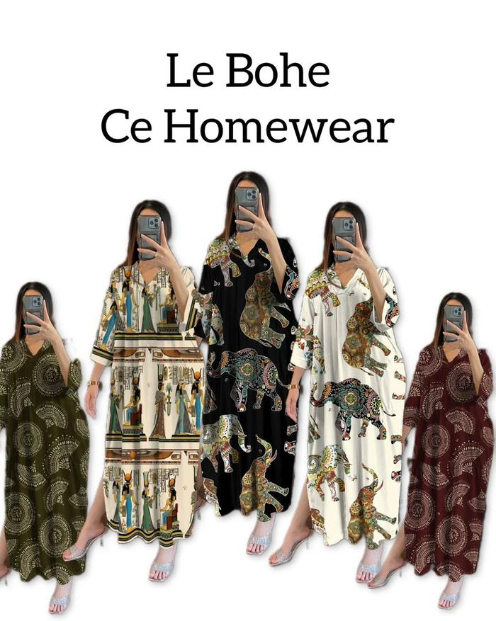 Le bohemian dress busui dan hijab friendly bahan rayon adem premium Casual Wanita Baju Motif Midi Ka
