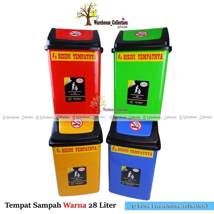 Tempat sampah 28lt /Tempat Sampah Warna 28 Liter Organik Anorganik/Tempat sampah tutup goyang warna