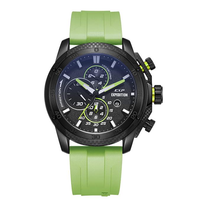 Jam Tangan Pria Expedition Chronograph E 6810 MC RIPBALE Men Black Dial Green Lime Rubber Strap