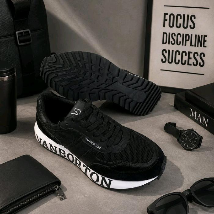 Sneaker Pria VAN BORTON Original – Sepatu Casual Stylish Hitam-VB01