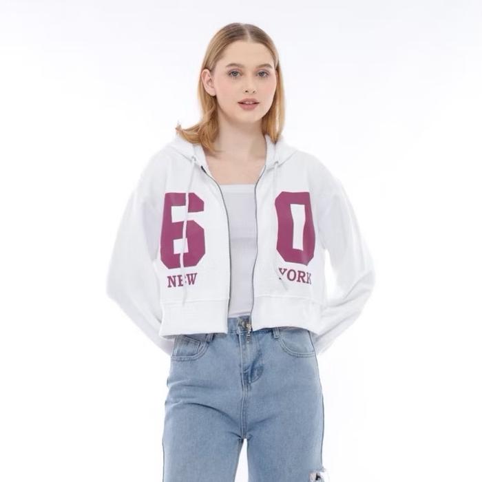 Jaket crop Wanita 60 Newyork Zipper Hoodie Catton fleece Premium