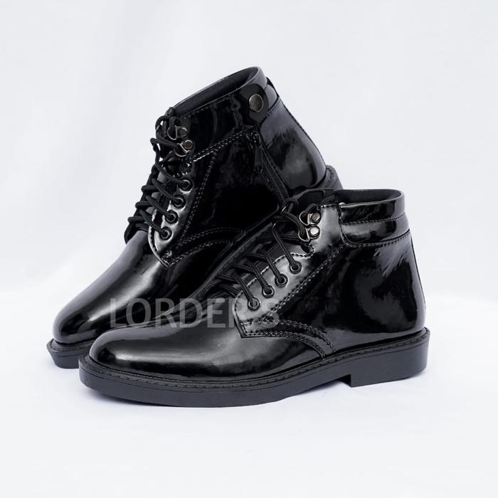 Sepatu Pdh Pria Polri TNI Satpam Security Dinas Tali Resleting Kulit Sintetis Hitam Doff Kilap Bahan