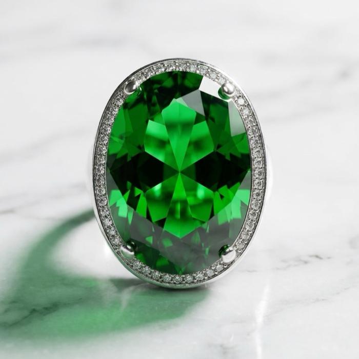 Cincin Pria Hijau dengan Bingkai Berlian - Cincin Elegan untuk Kecantikan Anda