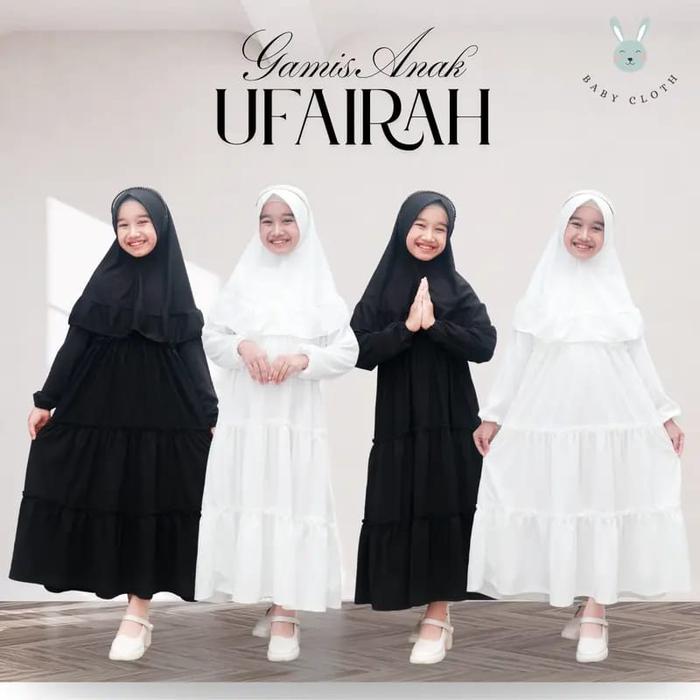 GAMIS + HIJAB ANAK UFAIRAH SMLXL UNTUK UMUR 3-14 TAHUN GAMIS PUTIH ANAK PEREMPUAN Baju Cantik Motif 